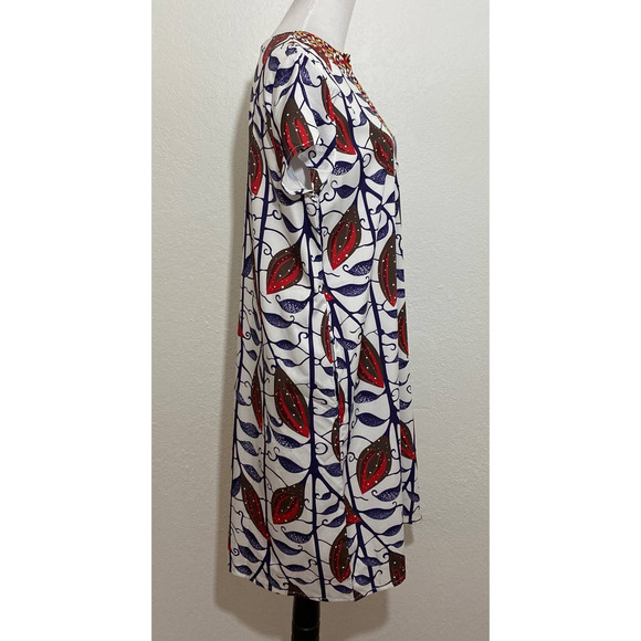 Women Red Blue Floral Shift Dress Short Sleeve Boho Unbranded Pockets - Picture 4 of 8